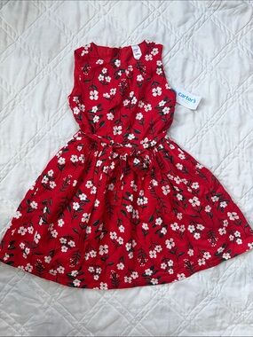 Carter's Red Floral Tie-Waist Sleeveless Dress